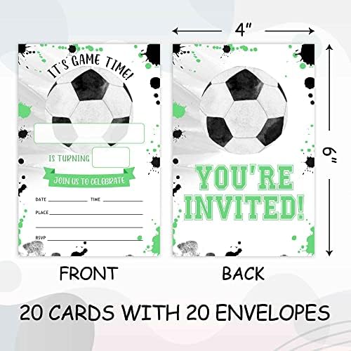 Wuawn 20 הזמנות ליום הולדת עם נושא ספורט עם מעטפות, משחקי כדורגל ממלאים - יום הולדת הזמינו כרטיסים לבנים