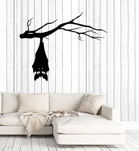 מדבקות קיר ויניל חדר ליל כל הקדושים עטלף על ענף העץ מדבקות מפחידות קיר עיצוב גדול שחור