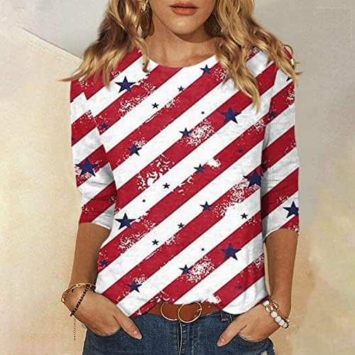 צפותים 4 יולי חולצות נשים 2023 3/4 שרוול או צוואר מקרית קיץ טרנדי אמריקאי דגל חולצות חולצות