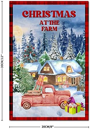 גנום משאית אדומה שלט עץ חג המולד בחווה סצנת שלג חורף שלט עץ שלט עץ ציוד לחג המולד ציוד קישוטי בית חווה
