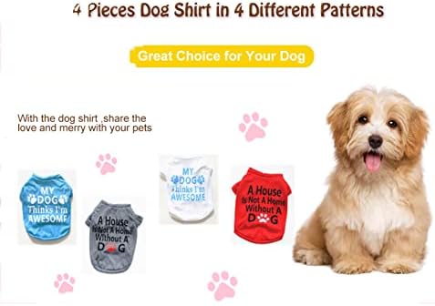 חולצת טריקו מחמד 4 חלקים מודפסים דפוס חמוד חולצת טריקו רכה תלבושות חיית מחמד מתנות לכל מיני כלבים