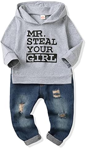 NZRVAWS בגדי ילד תינוק פעוט תינוקת קטפון תלבושת תלבושת קפוצ'ון טופ קרוע מכנסי מכנסיים ארוכים מתנה לבגדי