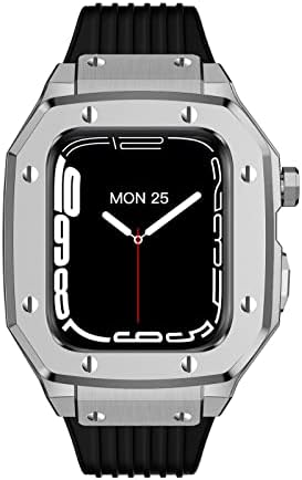 סגסוגת Kanuz Sloy Watch Strap עבור Apple Watch Series 7 6 5 4 SE 45 ממ 42 ממ 44 ממ מתכת יוקרה גומי נירוסטה