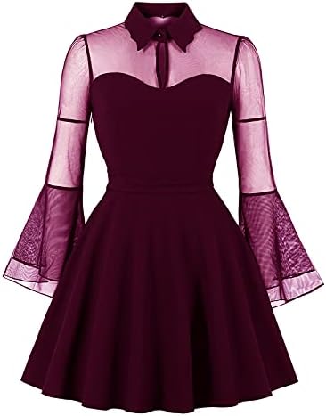 בתוספת גודל שמלה לנשים 1950 בציר נדנדה שמלות רשת תפרים חצוצרת שרוול שמלות רטרו חור מנעול צוואר תלבושות
