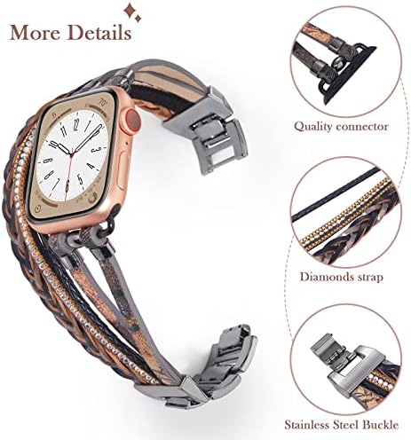 להקת שעונים של Letoid 41 ממ & ערכת תיקים תואמים ל- Apple Watch, רצועת עור רב -שכבתיים מפוארת עטיפה עטיפה