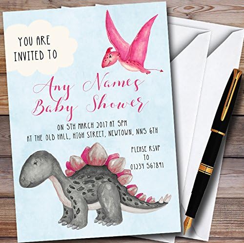 כרטיס גן החיות 10 בנות ורוד צבעי מים דינוזאור אישית תינוק מקלחת הזמנות