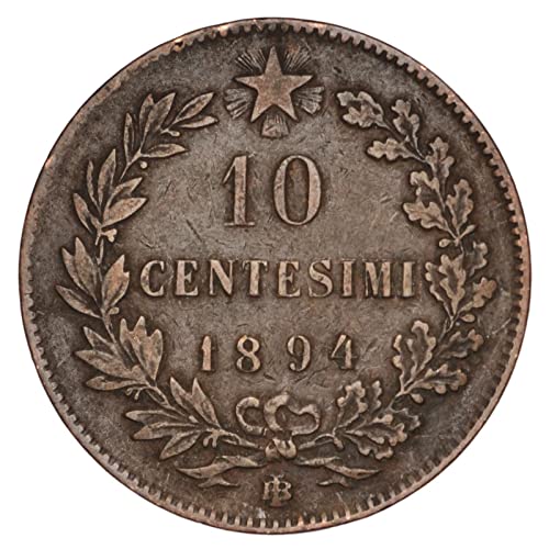 1893-1894 10 סנטיסימי מטבע איטלקי היסטורי. הונפק תחת אומברטו הראשון, מלך ימין קולוניסט. מנוסה על ידי