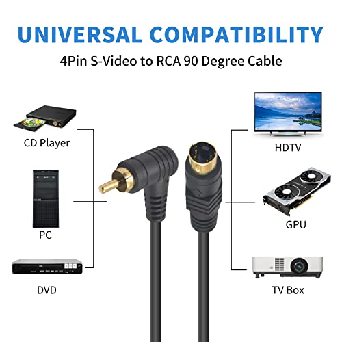 Poyiccot S-Video לכבל RCA, 2 פאק 4 פינט S-video זכר עד 90 מעלות RCA כבל זכר, S וידאו לווידיאו כבל מתאם