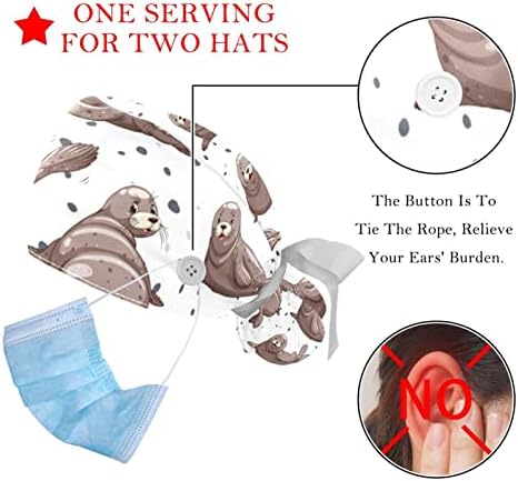 2 יח 'כובע עבודה עם כפתור לנשים ארוכות שיער מתכוונן תחבושת אלסטית קשירה לאחור כובע בופנט כובע חותמות