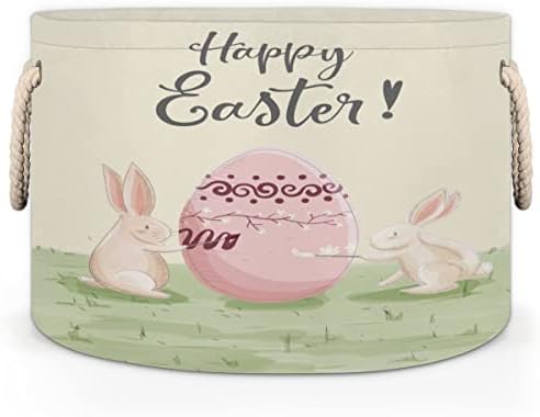 חג הפסחא שמח ארנבות מצחיקות סלים עגולים גדולים לאחסון סלי כביסה עם ידיות סל אחסון שמיכה למדפי אמבטיה