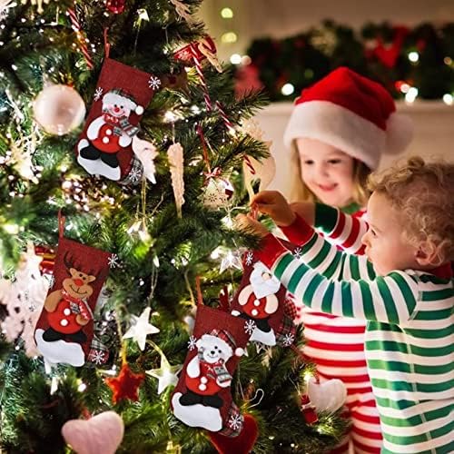 מתנות לילדים סנטה שלג איילים איילים דוב חג המולד קישוטי גרב אדום פשתן גרבי חג המולד אבני חן אקריליות