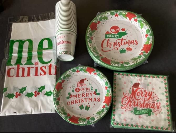 חג המולד צלחות חד פעמי משמש 24, חד פעמי צלחות למסיבה, חג המולד ספקי צד כולל חג המולד נייר צלחות ומפיות,