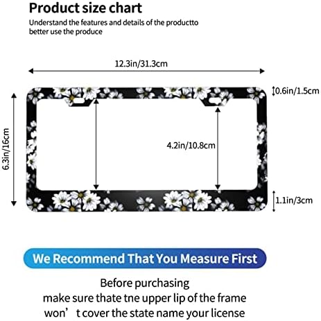 2 חבילות פרחי דייזי מסגרות לוחית רישוי לנשים לוחות רישוי פרחוניים שחורים מכסים אלומיניום אלומיניום נירוסטה