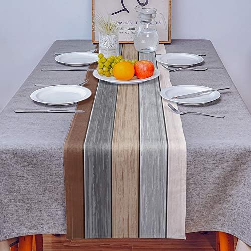 רץ שולחן שולחן חווה של זריאה - מרקם עץ חום קרש יוטה רץ שולחן באורך 70 סנטימטרים לחדר אוכל, מטבח, חתונה,