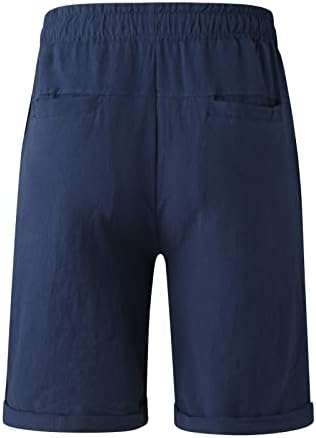 מכנסי פשתן כותנה של Meymia Mens, 2023 גברים בקיץ גבוהים צבע אחיד שרוך שרוך ישר מכנסי טרנינג קצרים עם