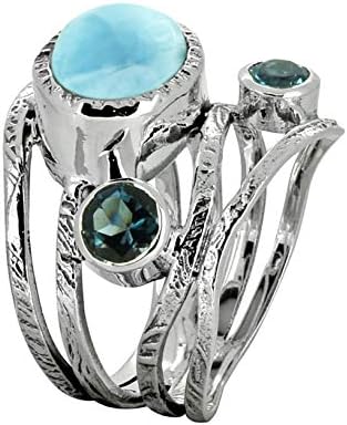 טבעי לרימר לונדון כחול טופז מוצק 925 כסף סטרלינג מעצב עוקף טבעת תכשיטים