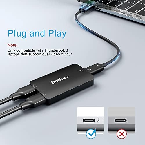 Thunderbolt 3 עד כפול 4K 60Hz מתאם HDMI, Dockteck Thunderbolt 3 Dock USB סוג C עד מתאם HDMI 2.0 כפול,