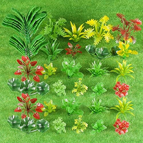120 יחידות מעורב צבע דגם צמחים טרופיים מיניאטורי צמחים יערות גשם דיורמה אספקת מיני מזויף עץ צעצוע פלסטיק