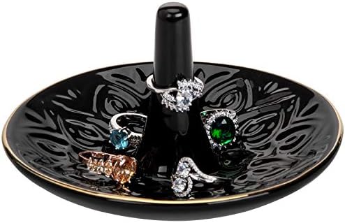 דקורטיבי שחור קרמיקה טבעת מחזיק צלחת תכשיטי מגש עם העלה לב עיצוב