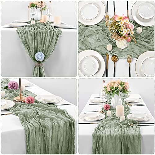 10 יח 'מרווה ירוק גבינה ירוקה שולחן שולחן רץ 13ft, רץ שולחן גזה לקבלה לחתונה מקלחת כלות מסיבת יום הולדת