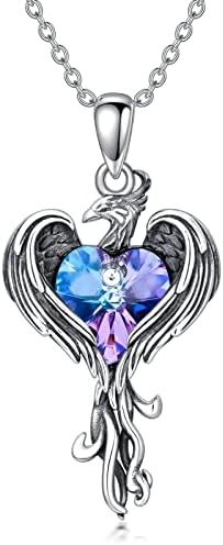 כסף סטרלינג פניקס שרשרת עם סגול לב קריסטל, מתנה לילדה נשים