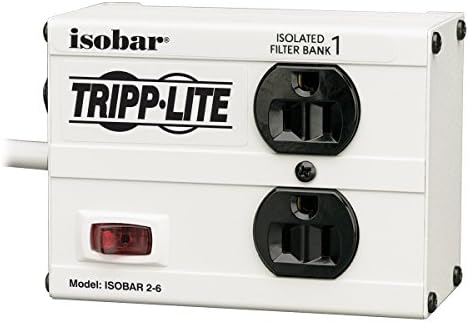 Tripp Lite Isobar 2 Outlet Surge Surge Stoctector Stuct, כבל 6ft, תקע זווית ישרה, מתכת & isobar 2 מגן