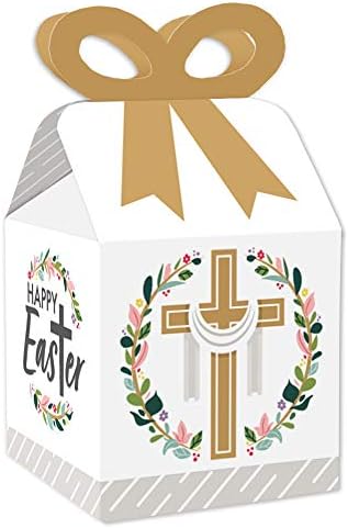 נקודה גדולה של אושר פסחא דתי - קופסאות מתנה מעדיפות מרובעות - קופסאות קשת מסיבת חג נוצריות - סט של 12