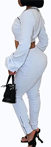 תלבושת 2 -פיקזית לנשים - שרוול מוצק שרוול רוכסן יבול עליון משיכה מותניים אלסטיים מכנסיים ארוכים עם ערכות