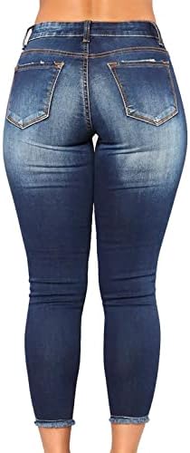 מכנסי ג'ינס רזים של CHGBMOK קרועים לנשים נמתחים במצוקה במצוקה מכנסי ג'ינס רטרו רטרו ג'ינס מותניים גבוהים