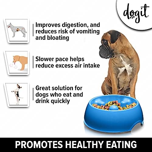 קערת כלבים של דוגיט מזין איטי למזון כלבים רטוב או יבש, לכו על צלחת כלבים איטית נגד בליעה, כחול, ל