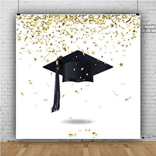 אפוטו 8 על 8 רגל שחור מרגמה סיום רקע כיתה של 2023 בכיר שנה זהב קונפטי בוגרי תעלת כובע רקע לנשף כדור