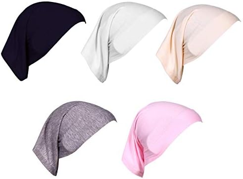 VPANG 5 חבילה נשים מוסלמי מיני כובעי חיג'אב בצבע אחיד מצנפת מצנפת תחתונה ראשונה כובע טורבן כובע כיסוי