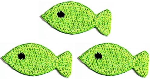 קליינפלוס 3 יחידות. מיני ירוק דגים חמוד קריקטורה ברזל על תיקוני פעילויות רקום לוגו להלביש ג ' ינס מעילי
