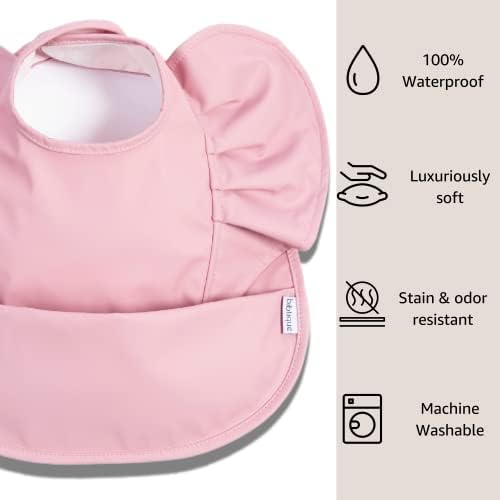 Bibtique Smock Bibs לתינוקות 6-24 חודשים - 3 חבילות - ביקורות אטומות למים עם כיס - הוכחת בלגן אוכלים