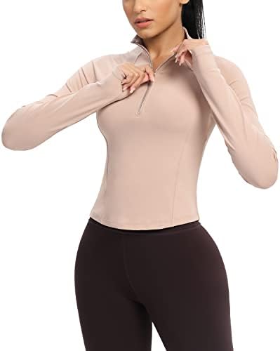 מעילים אתלטים קצוצים של נשים קצוצים חצי סוודר רוכסן שרוול ארוך חולצות אימון חולצות יבול לריצת יוגה