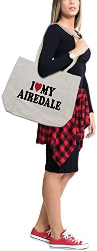 תיק קניות Ambesonne Airedale, אני אוהב את גזעי חובבי כלבי הלב שלי לב, תיק לשימוש חוזר וידידותי לסביבה