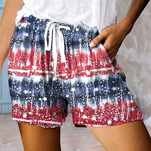 רואירויליקו פטריוטי נשים שרוך מכנסיים קצרים 2023 4 ביולי קיץ מזדמן מכנסיים קצרים אלסטי זורם חוף מכנסיים