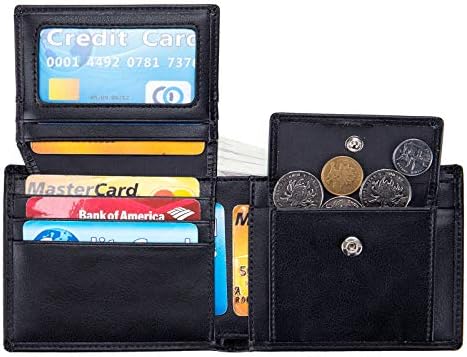 ארנק עור של גברים עם כיס מטבע להעיף את חלון מזהה חסימת כרטיס אשראי דו-צדדי דק ארנק כיס קדמי