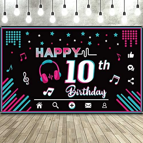 מוסיקה שמח 10 יום הולדת רקע מוסיקלי מדיה חברתית מסיבת יום הולדת ספקי מוסיקה מסיבת באנר קישוטים מדיה