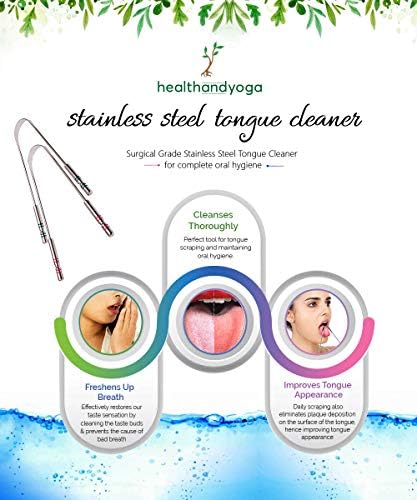 Healthandyoga Steloswipe ניקוי לשון פלדה כירורגית - שותף ואתה - צבע זיהוי אחיזות פלדה היגייניות