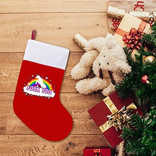 קשת חד קרן מזדיינת לך גרבי חג המולד קטיפה אדומה עם תיק ממתקים לבן קישוטי חג המולד ואביזר מסיבות משפחתיות