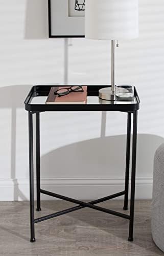 שולחן צד מודרני של קייט ולורל סיליה, 18 על 12 על 26, שולחן קצה מלבני שחור ומתקפל לאחסון ותצוגה