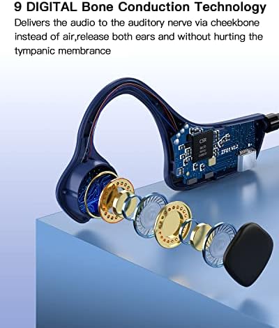 9 אוזניות הולכת עצם דיגיטלית Bluetooth, אוזניות אלחוטיות באוזן פתוחה אטומה למים עם מיקרופון, אוזניות