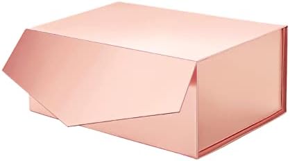 קופסת מתנה רוזגלד 9 על 6.5 על 3.8 אינץ', קופסת מתנה מבריקה עם מכסה, קופסת מתנה לשושבינה, קופסה מתקפלת