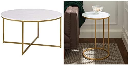ווקר אדיסון קורה מודרני זכוכית למעלה עגול מבטא שולחן עם בסיס, 2 מארז, זכוכית וזהב