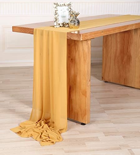שרווי 27 x 168 אינץ 'זהב שיפון שולחן חתונה רץ, ארוך במיוחד 14 מטרים שולחן שולחן עצום, כפרי כלה מקלחת