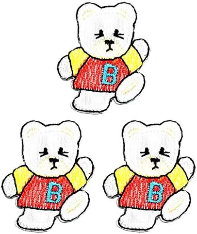 אוממה תיקון סט של 3 מיני לבן דוב רקום ברזל על אפליקצית תיקון חמוד יפה דוב קריקטורה ילדים תיקון קרפט
