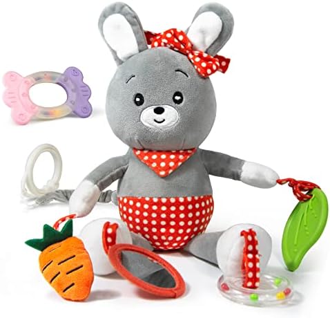 ארנב צעצוע לתינוק 0-6-12 חודשים, צעצוע מושב לרכב לתינוק וצעצוע עגלות מתנות פסחא לתינוקות עם צעצוע בקיעת