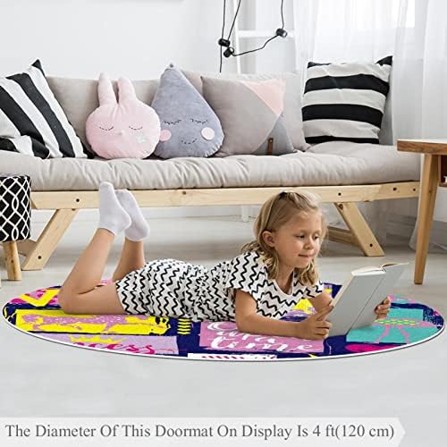 Llnsupply ילדים שטיח 4 רגל שטיחים באזור עגול גדול לבנות בנות תינוקות - נסיכה חד קרן פלמינגו פרפר, עיצוב