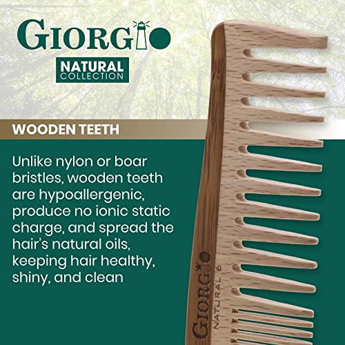 ג ' ורג 'יו ג' יונאט6 מסרק עץ טבעי מסיר שיער - מסרק חצי עדין ושן רחבה לשיער מתולתל, מסרקי שיער במבוק